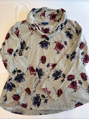 Apt. 9 Gray Cowl Neck Sweatshirt with Red & Purple Floral Print